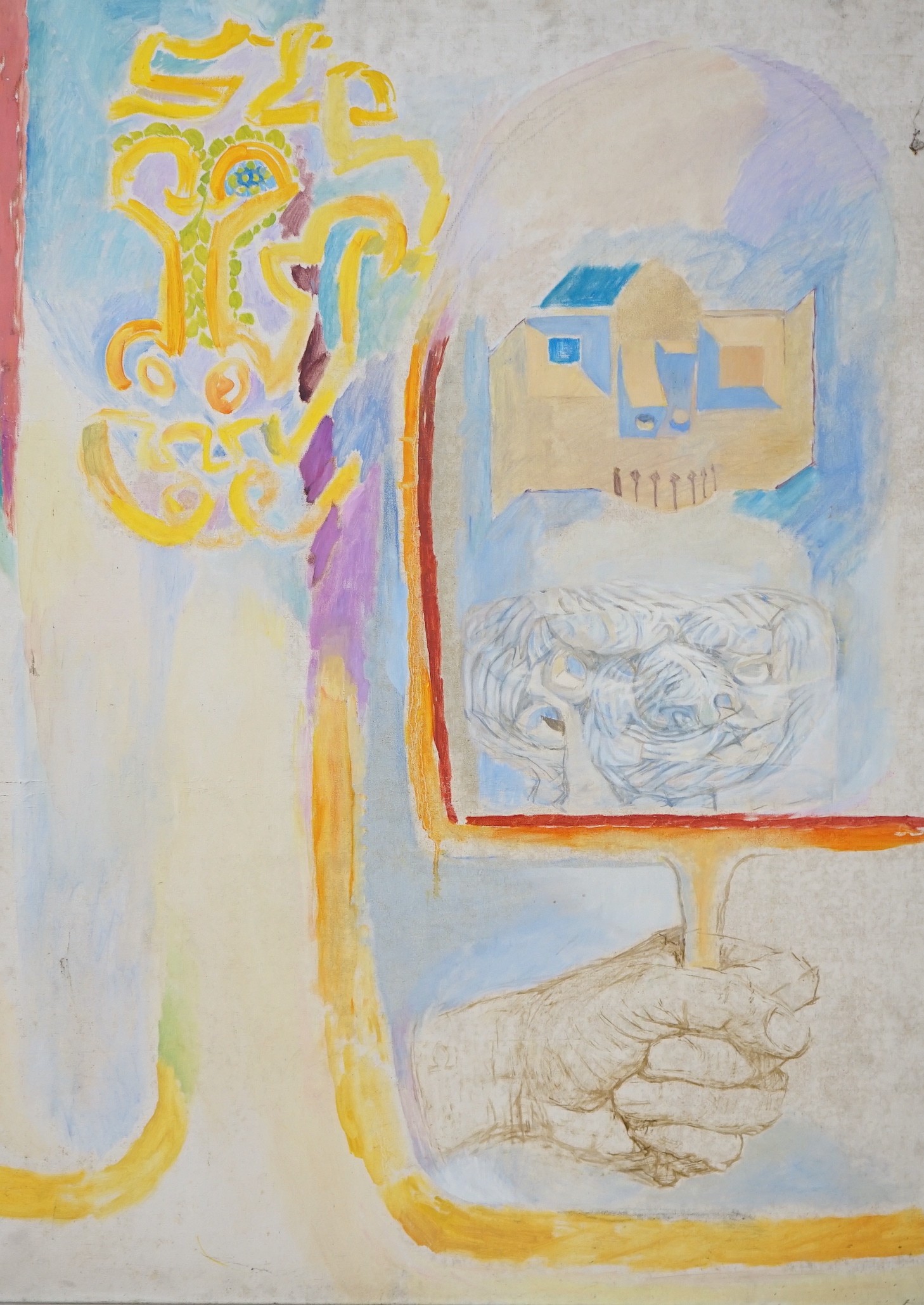 Thomas Rathmell (1912-1990), oil on canvas, 'The Mirror, 1966', labels verso, 101 x 75cm